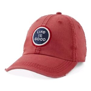 Life Is Good LIG Sunwashed Chill Cap - Circle Coin Baseball Hat - Red & Blue